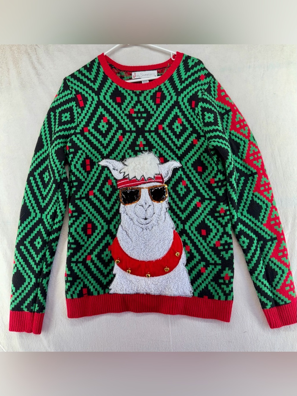 Jolly Sweaters Ugly Christmas Sweater Cool Llama Size Medium Green Red Black